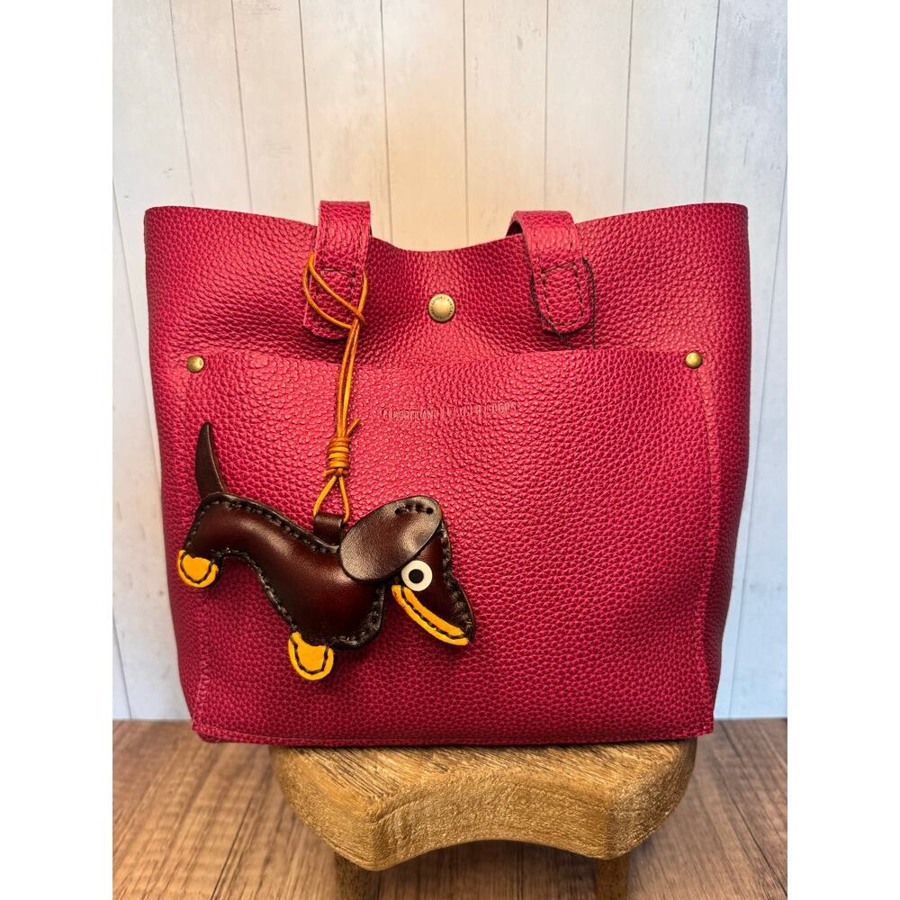 Dark Brown Genuine Leather Dog Bag Charm Dachshund Wiener Dog Purse Charm Dogs